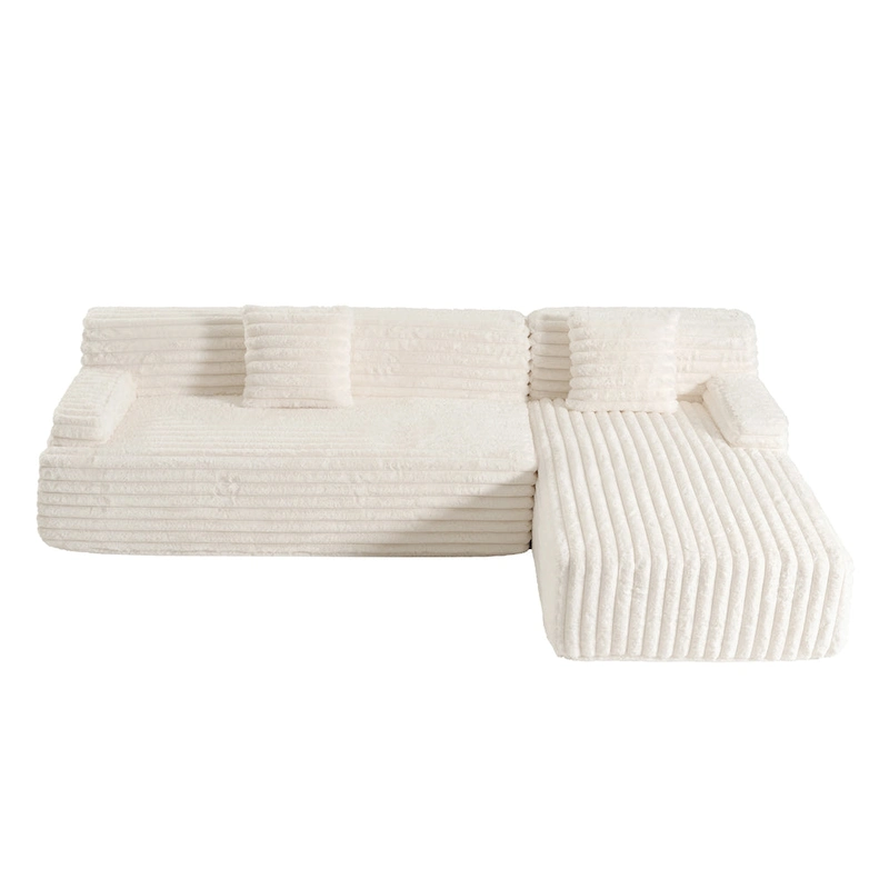 110 Faux Fur Cloud 3-Seater sat L-Shaped Sectional Sofa with Two Included Throw Pillows