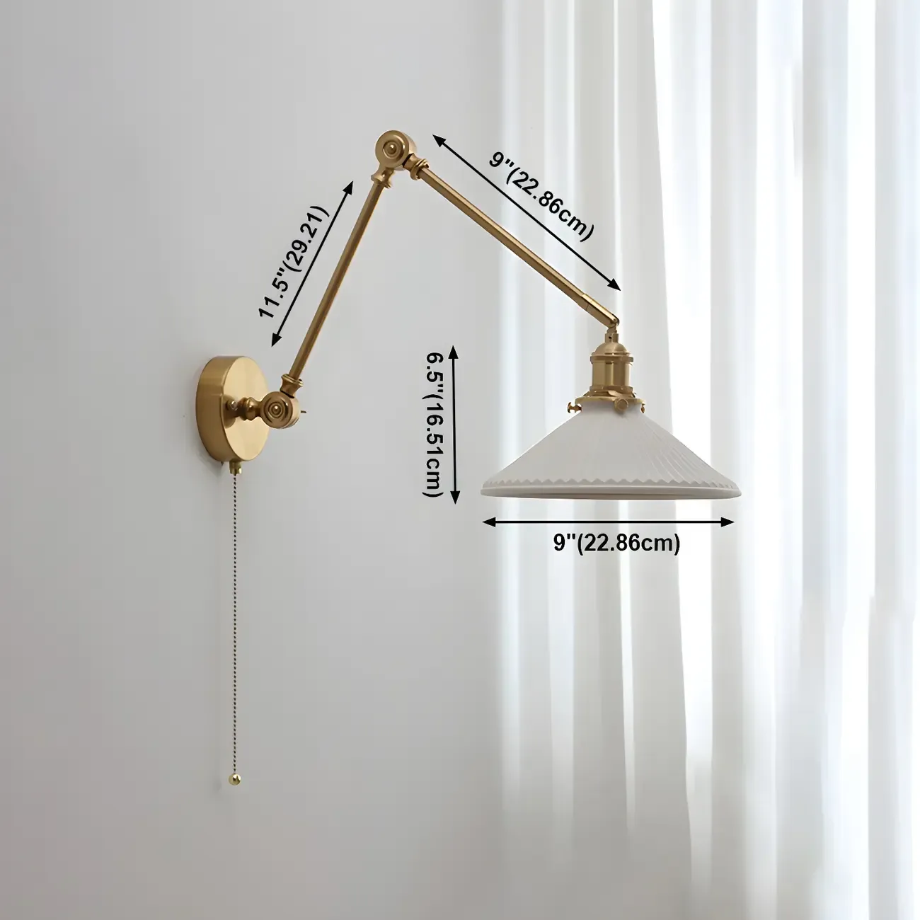Classic Gold Metal Swing Arm Ceramics Shade Wall Light