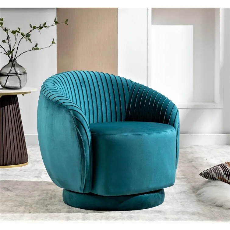 Modern Barrel Swivel Chair with Plush Velvet Upholstery and Smooth 360 Rotation Round Accent One-Seater Sofa