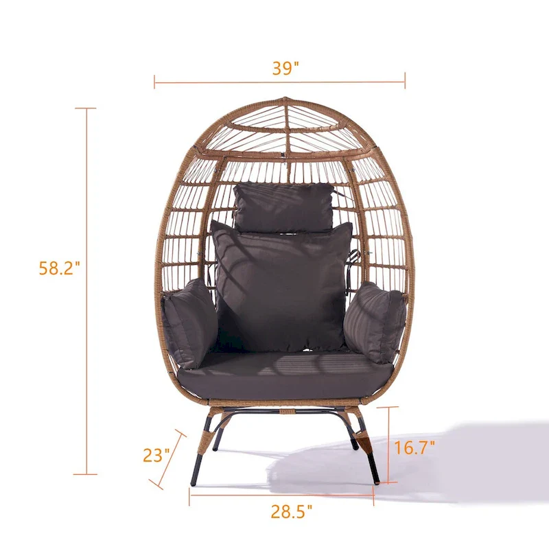 Steel Frame Wicker Egg Chair Max 440lb Capacity