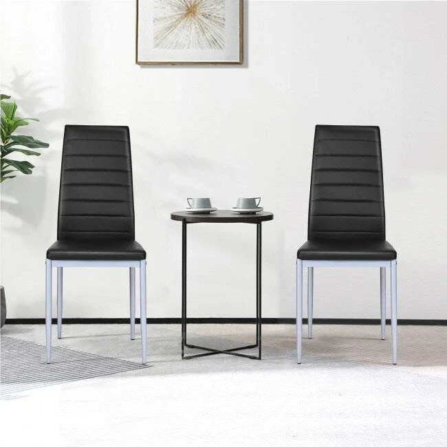 4 Pieces PVC Elegant Design Leather Dining Chairs with Solid Metal Legs - 16.0 x 20.0 x 38.5 (W x D x H)