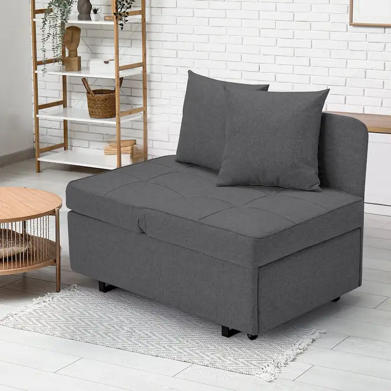 EROMMY Sleeper Sofa Chair Bed , Adjustable Backrest Pull Out Sofa Bed with Faux Linen Sofa Fabric