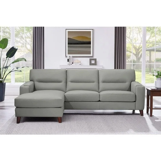 Hydeline Elm Top Grain Leather Sectional Sofa with Chaise, Feather, Memory Foam and Springs