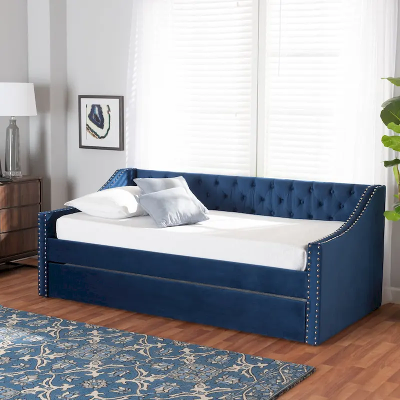 Raphael Modern Velvet Fabric Upholstered Daybed with Trundle
