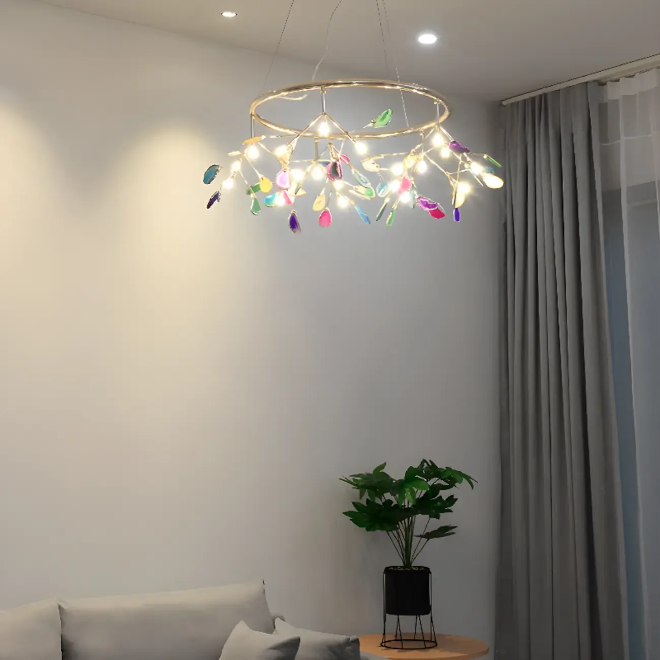 Colorful Agate Stone Circular Ring Branches Chandelier