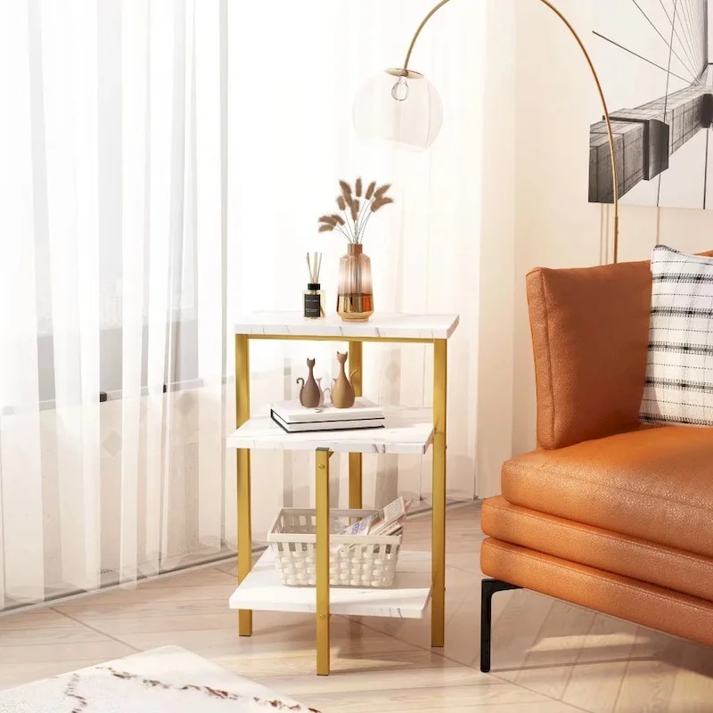 Modern 3 Tier End Table with Marble Tabletop