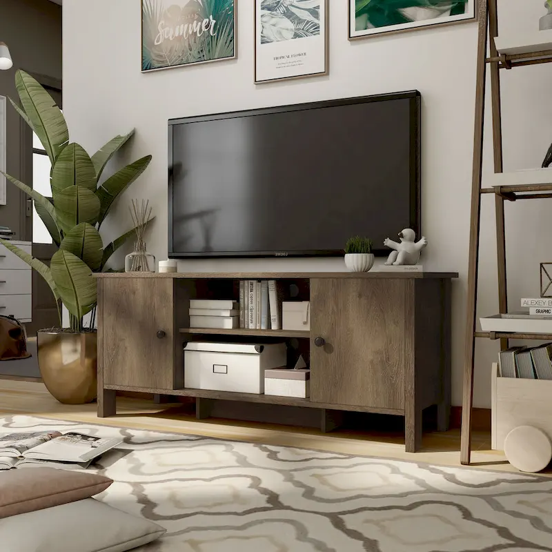 Rogan Transitional Distressed Walnut 48-inch 6-Shelf TV Console