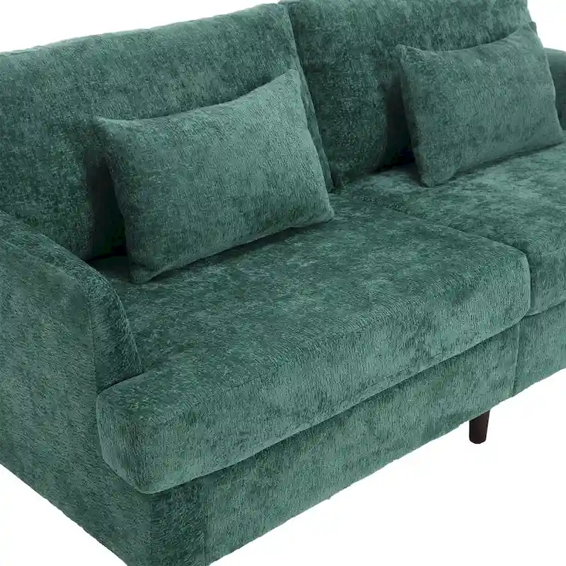 Green 68.9 Chenille 2-Seater Sofa with Detachable Cushions and Wooden Legs