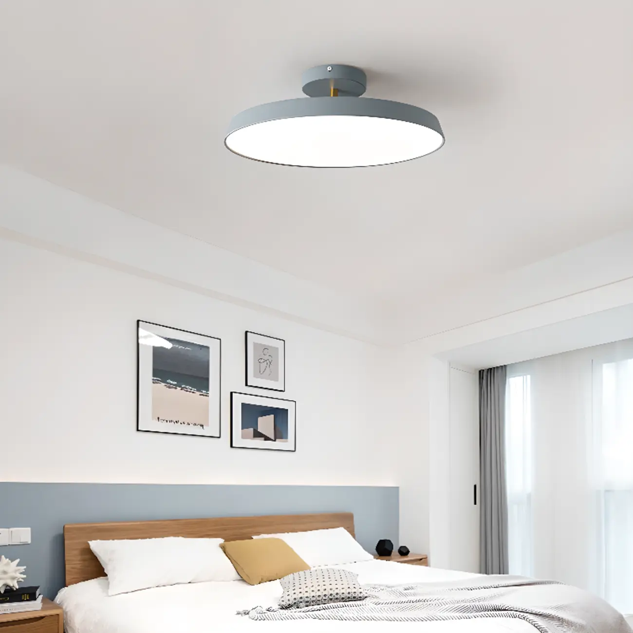 Modern Grey Round Dimmable Semi Flush LED Ceiling Light