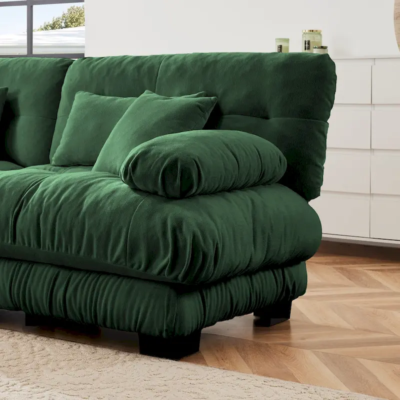 L Shaped Loveseat Sofa Chenille Sectional Couch with Lumbar Pillows