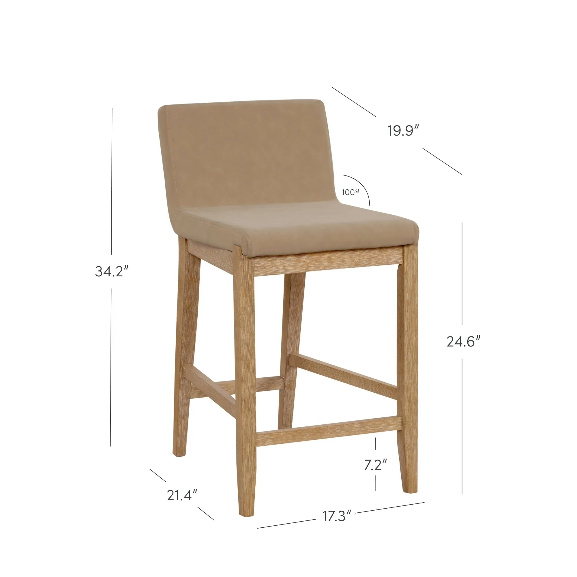 Gracie Modern Bar Stool, Boucle Upholstered Chair and Brushed Wooden Legs