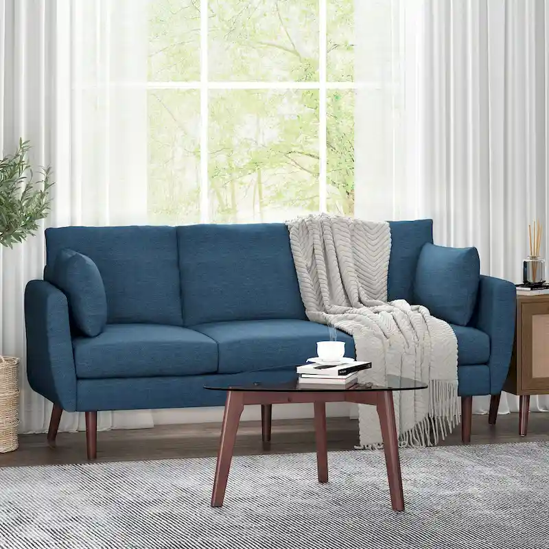 Modern 76.5 3-Seater Sofa with Birchwood Legs and Pillows