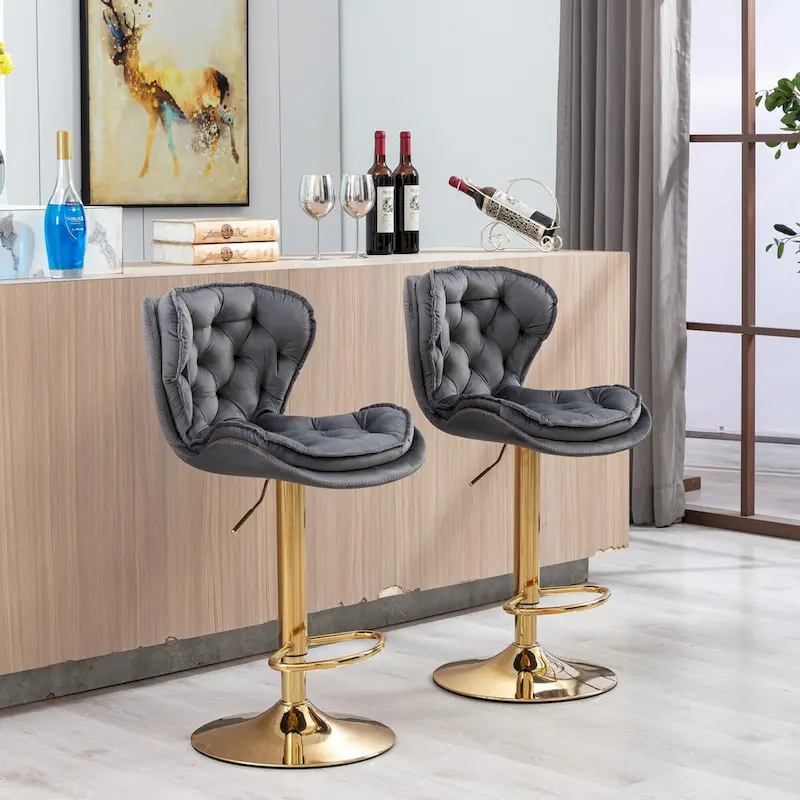 Set of 2 Upholstered Armless Adjustable Bar Stools with Footrest