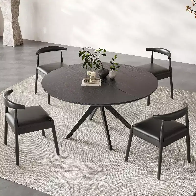 PexFix 47.2 Solid Wood Round Dining Kitchen Table for 4-6 People Modern Farmhouse Dining Room Tables for Dinette Restaurant Black