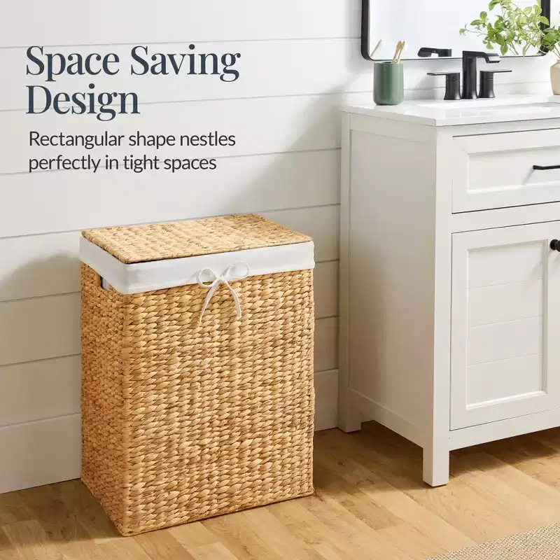 Water Hyacinth Laundry Hamper with Lid – Chestnut / Natural, 1-Person