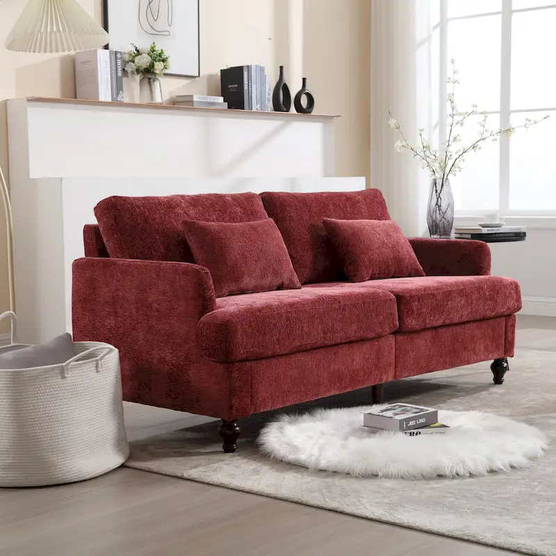 Red 68.9 Chenille 2-Seater Sofa with Detachable Cushions