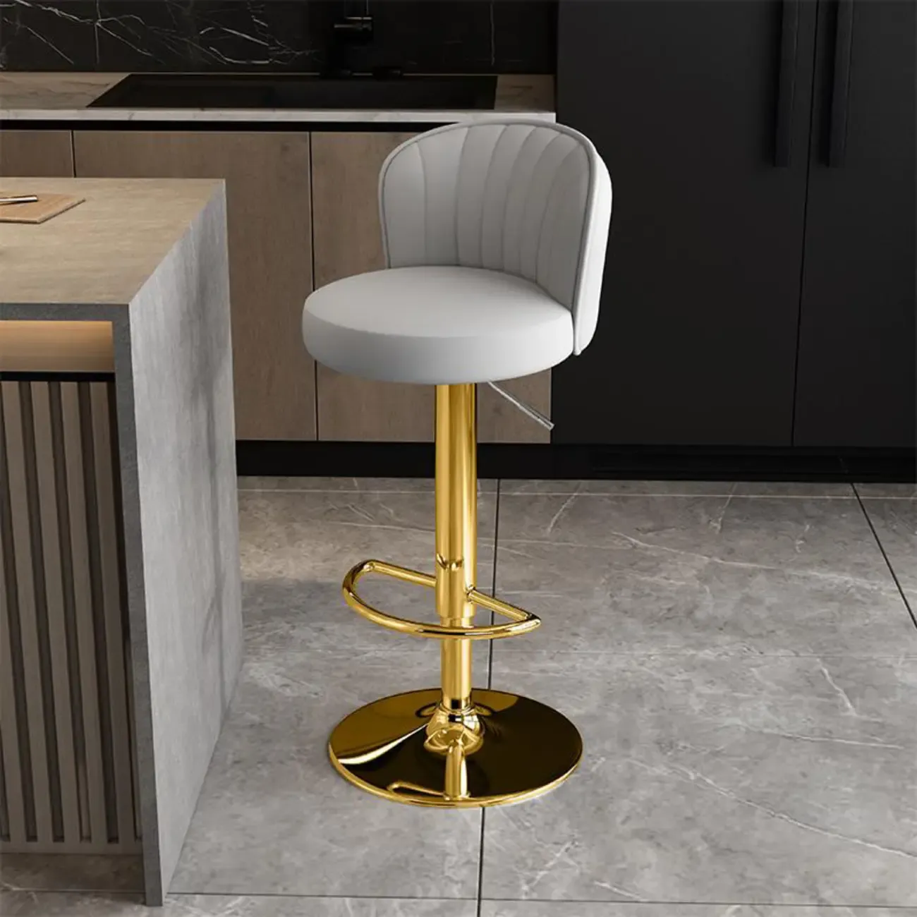 Modern Leather Adjustable Swivel Bar Stools with Back