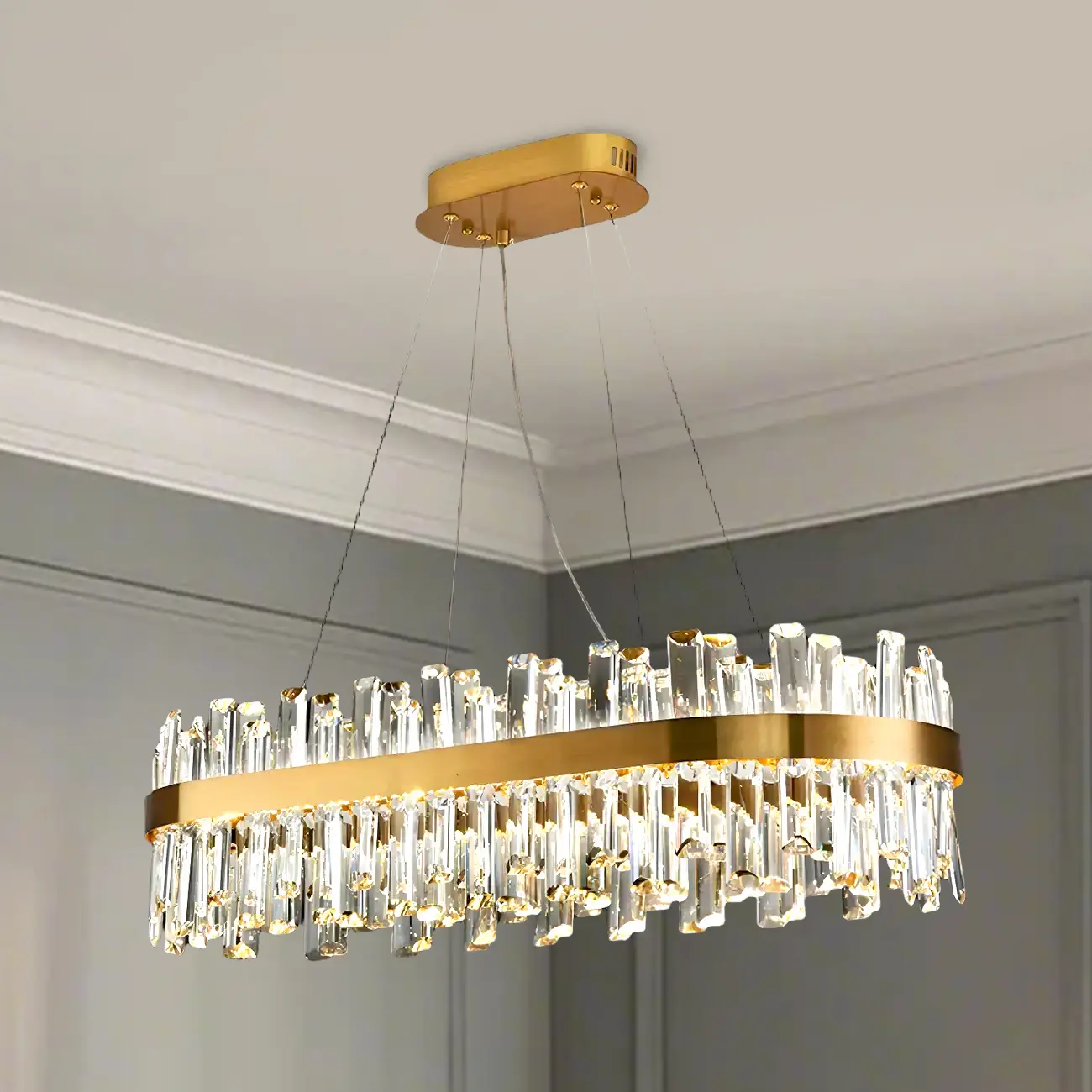 Adjustable Modern Crystal Oval Chandelier for Kitchen