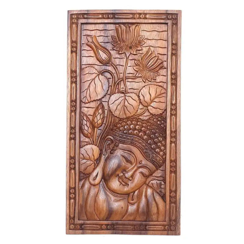 Novica Handmade Lotus Tangle Wood Relief Panel