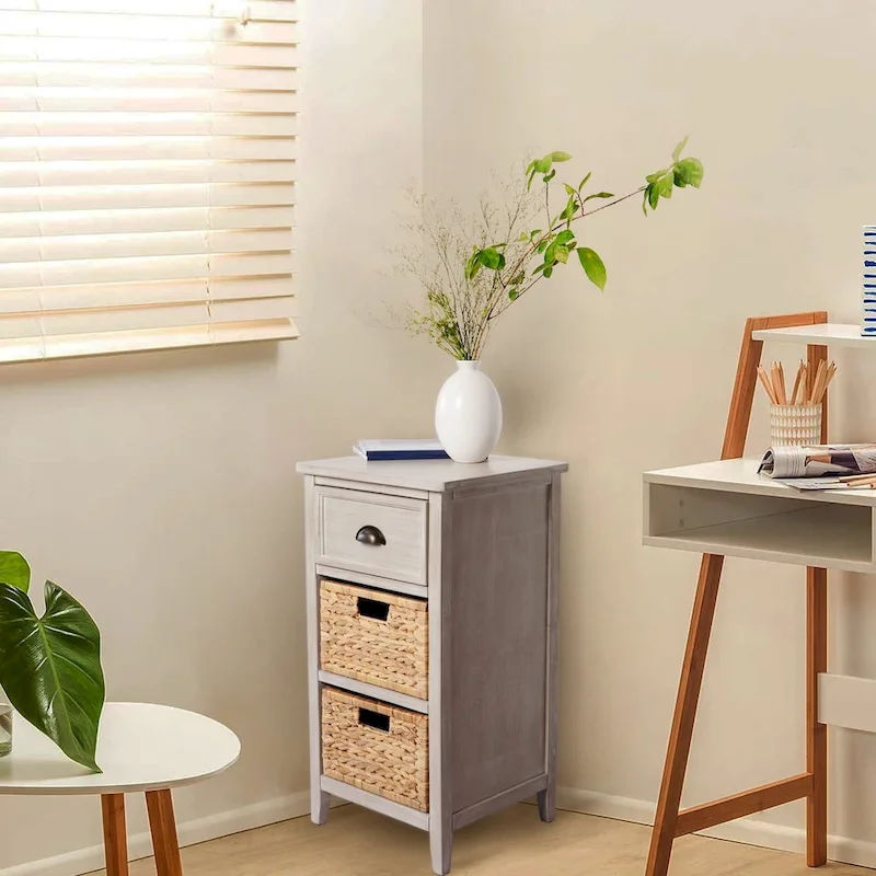 M4H Verdon Solid Wood Natural Water Hyacinth Drawer Accent Cabinet - N/A