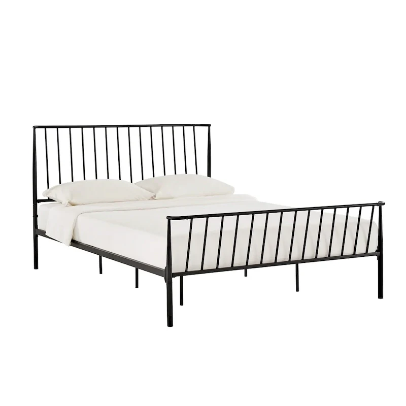 Matte Black Finish Metal Queen Bed