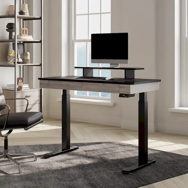 Home Office Electric Height Adjustable Standing Desk with 2 Drawers & Monitor Stand