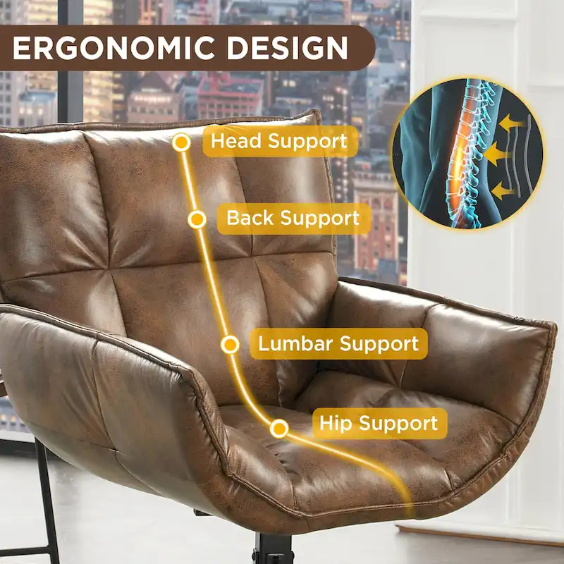 Faux Leather Upholstered Swivel Armchair Modern Home Office Chair