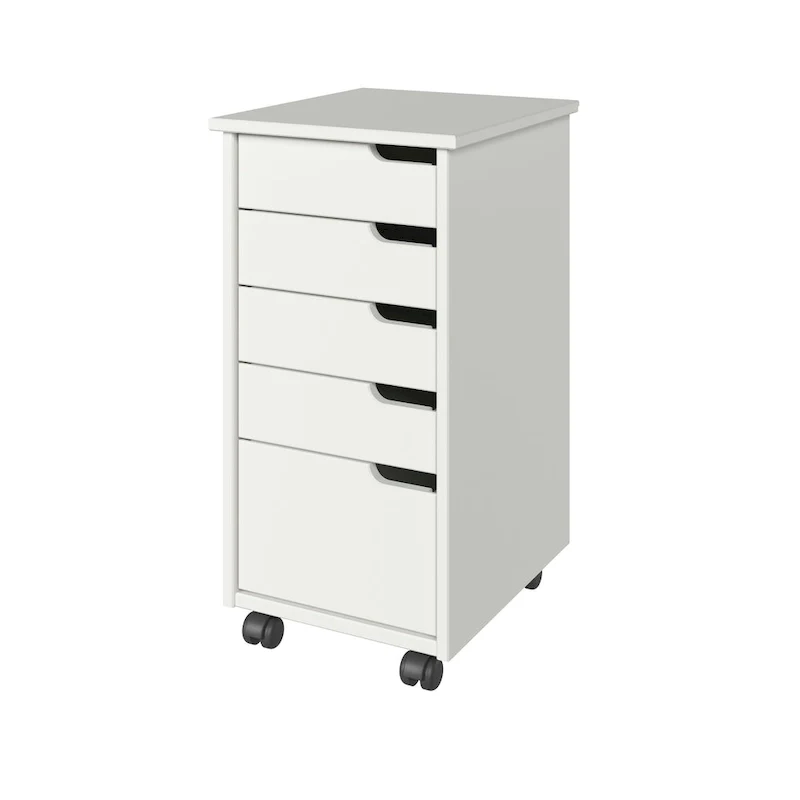 Solid Wood Euro Roll Cart with 4+1 Extra Wide Drawers - White