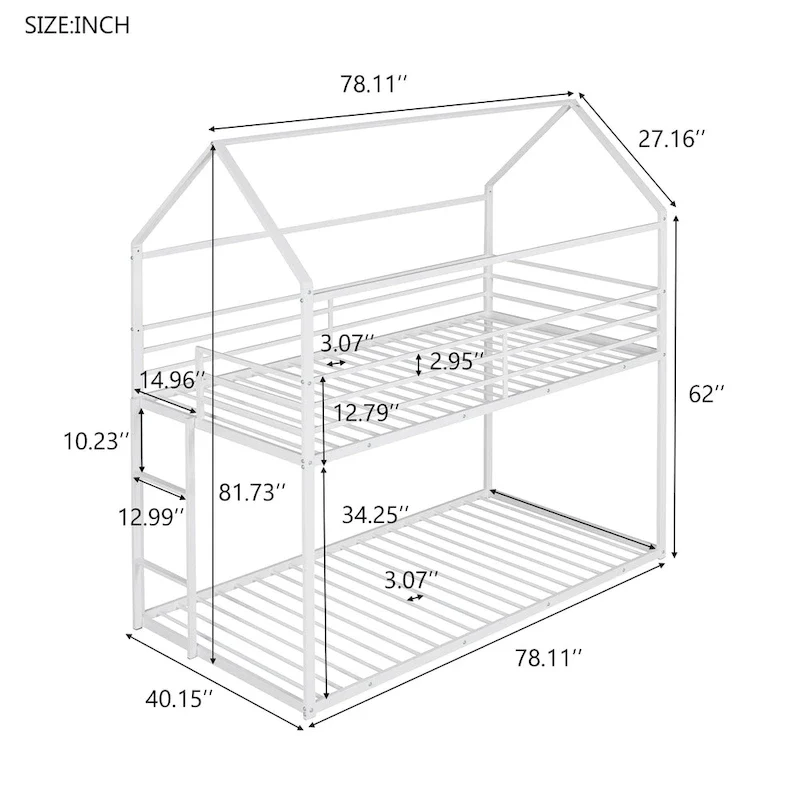 Metal House-shaped Open Canopy Bunk Bed