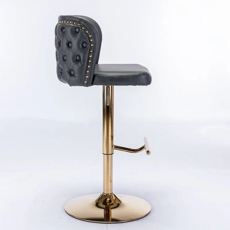 Set of 2 Swivel Adjustable Bar Stools with Tufted Back