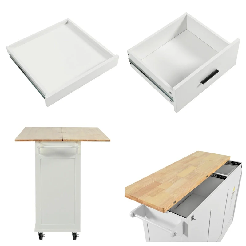 Rolling Kitchen Island w/ Foldable Counter Top,Towel Rack and Drawer