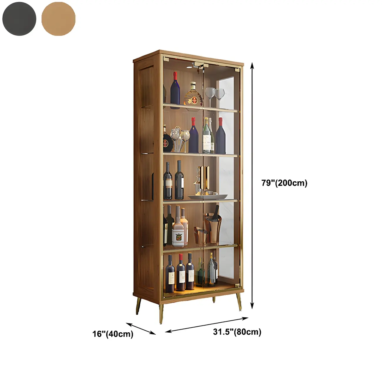 Glam Black Wooden Glass Display Cabinet