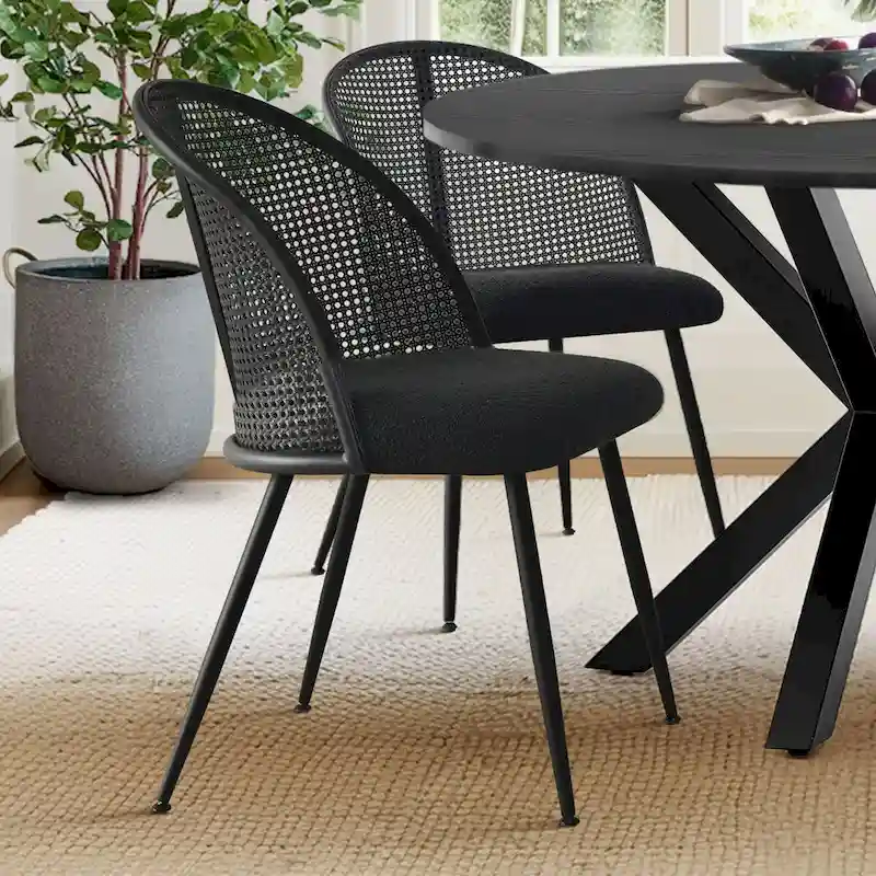 High Back Rattan Boucle Dining Chair