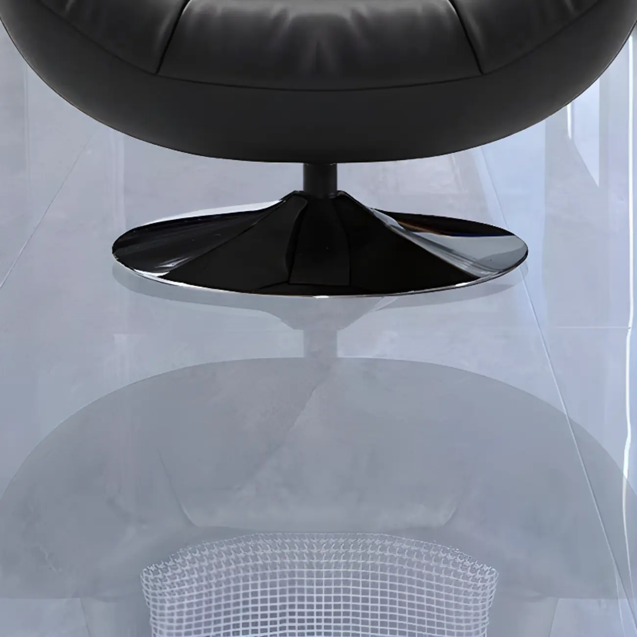 Black Swivel Tufted Leather Accent Chair Pillow Included