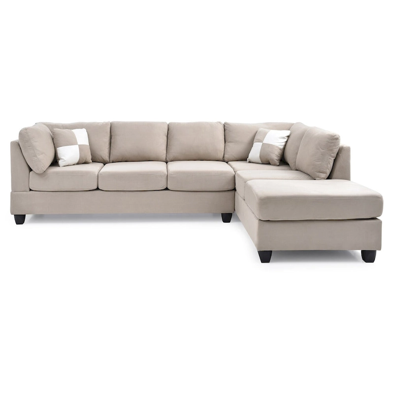 Malone 111 in. Suede 4-Seater Sectional Sofa with 2-Throw Pillow - 111L x 78W x 34H