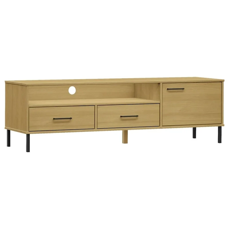 vidaXL TV Stand TV Console TV Console with Metal Legs Solid Wood Pine OSLO - 62.2 x 15.7 x 18.3