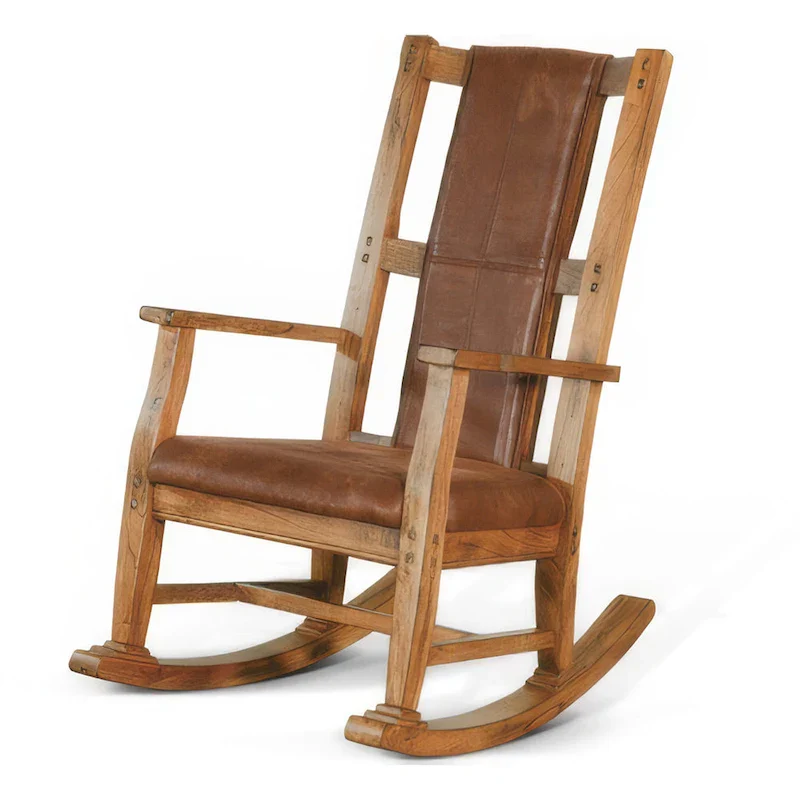 Marv Rocking Chair with Faux Leather Seat and Back, Rustic Oak Brown