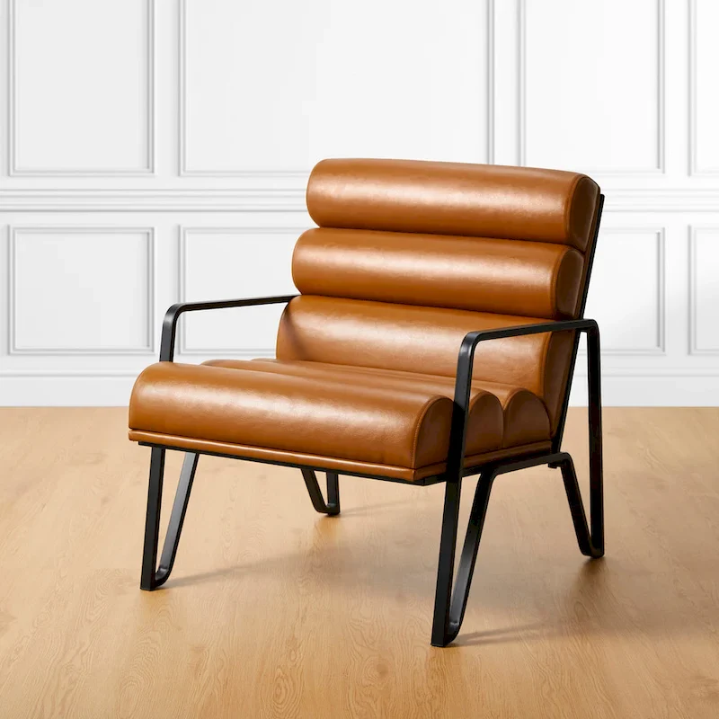 26.75W Modern Comfy PU Leather Accent Chair with Metal Frame