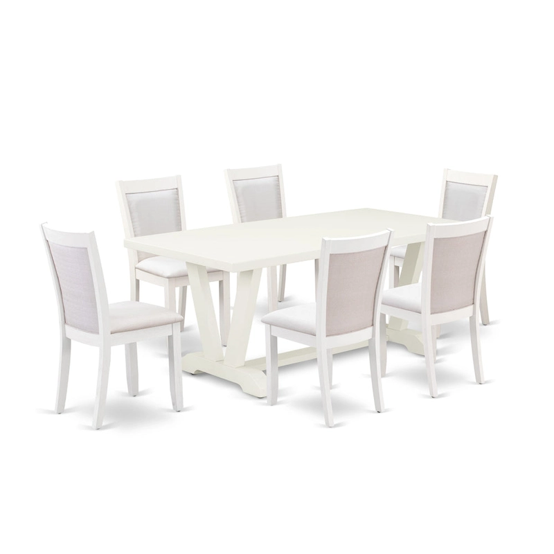 East West Furniture Dining Table Set- a Wooden Table and Cream Linen Fabric Parsons Chairs, Linen White(Pieces Options)