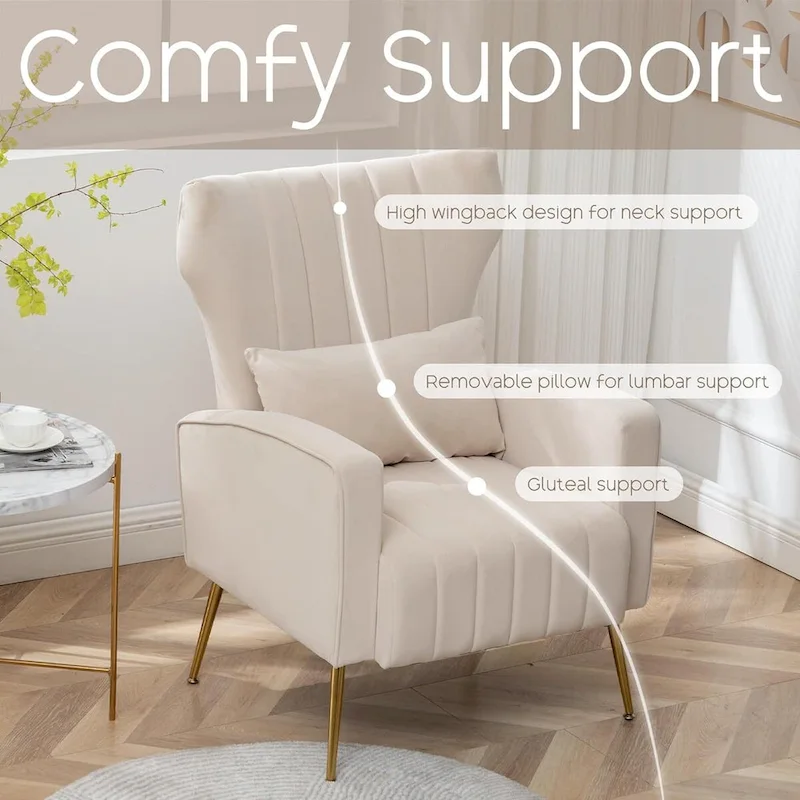 HOMYKA Accent Chair Upholstered Velvet Wingback Armchair Set of 2