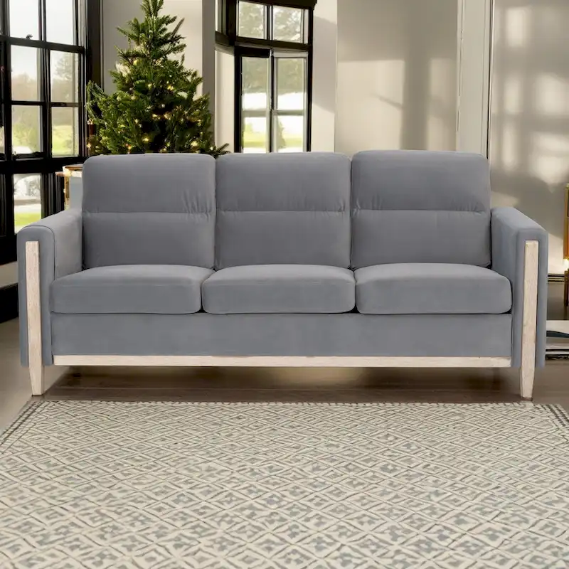 Larb Modern Solid Wood Three-Seater Sofa Couch by Christopher Knight Home