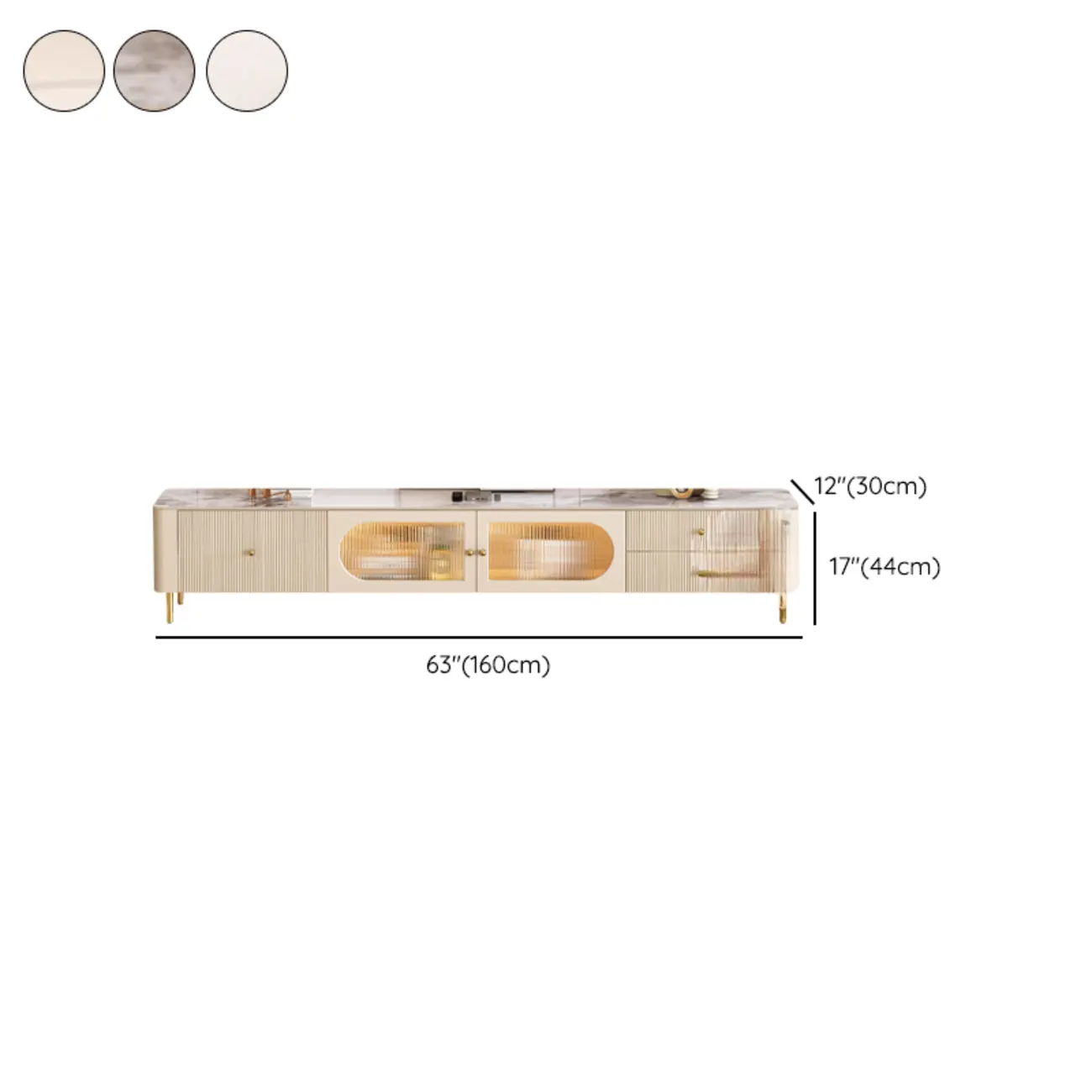 White Modern Marble Long TV Stand with Shelf