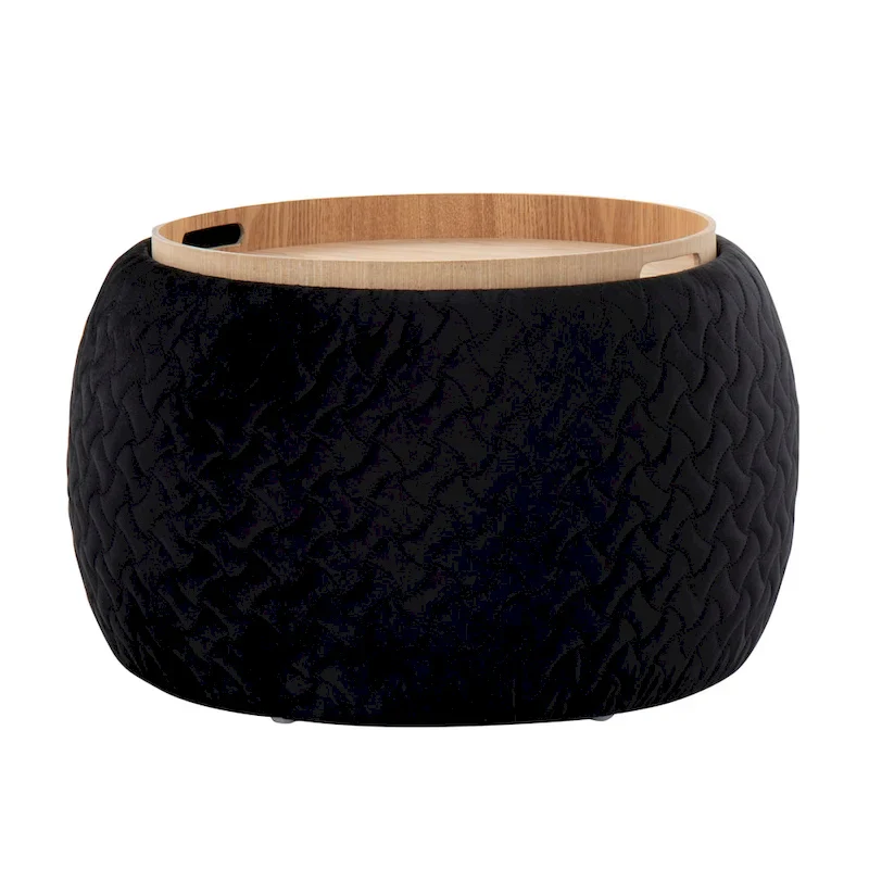 Carson Carrington Astrid Pouf with Natural Wood Tray Top