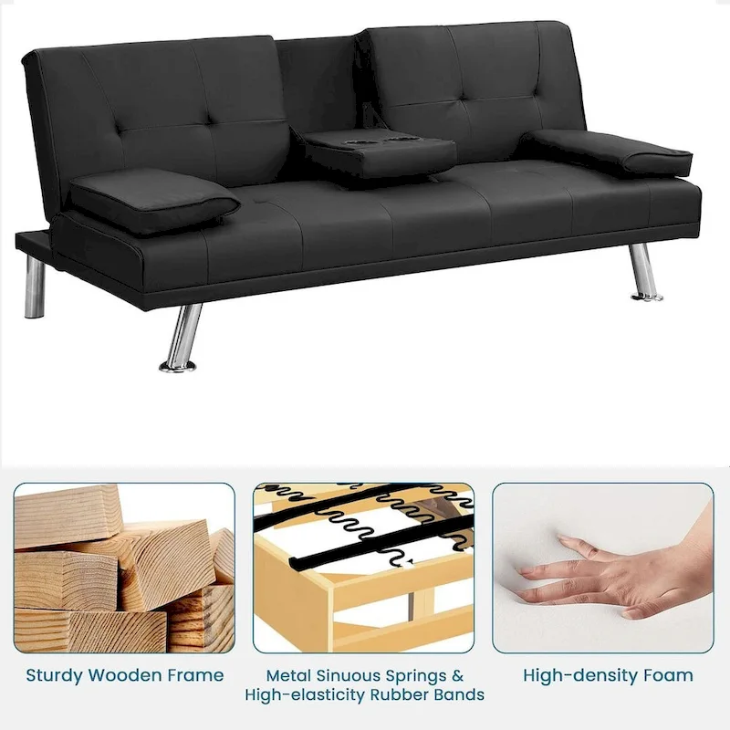 Modern Convertible Adjustable Sofa Bed - Faux Leather Recliner Double Sofa