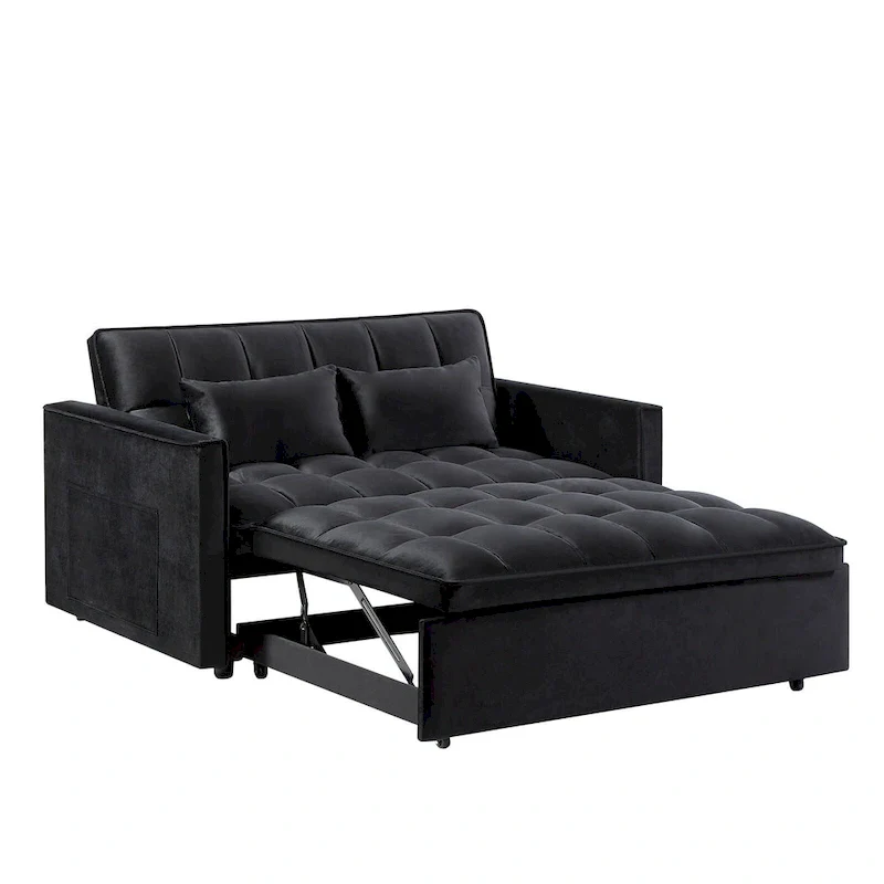 Modern Convertible Futon Sofa Bed,Adjustable Backrest,Armrest Holders