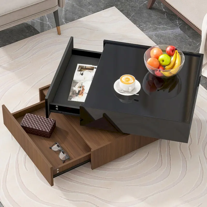 Square 360Rotating Coffee Table with 2 Drawers