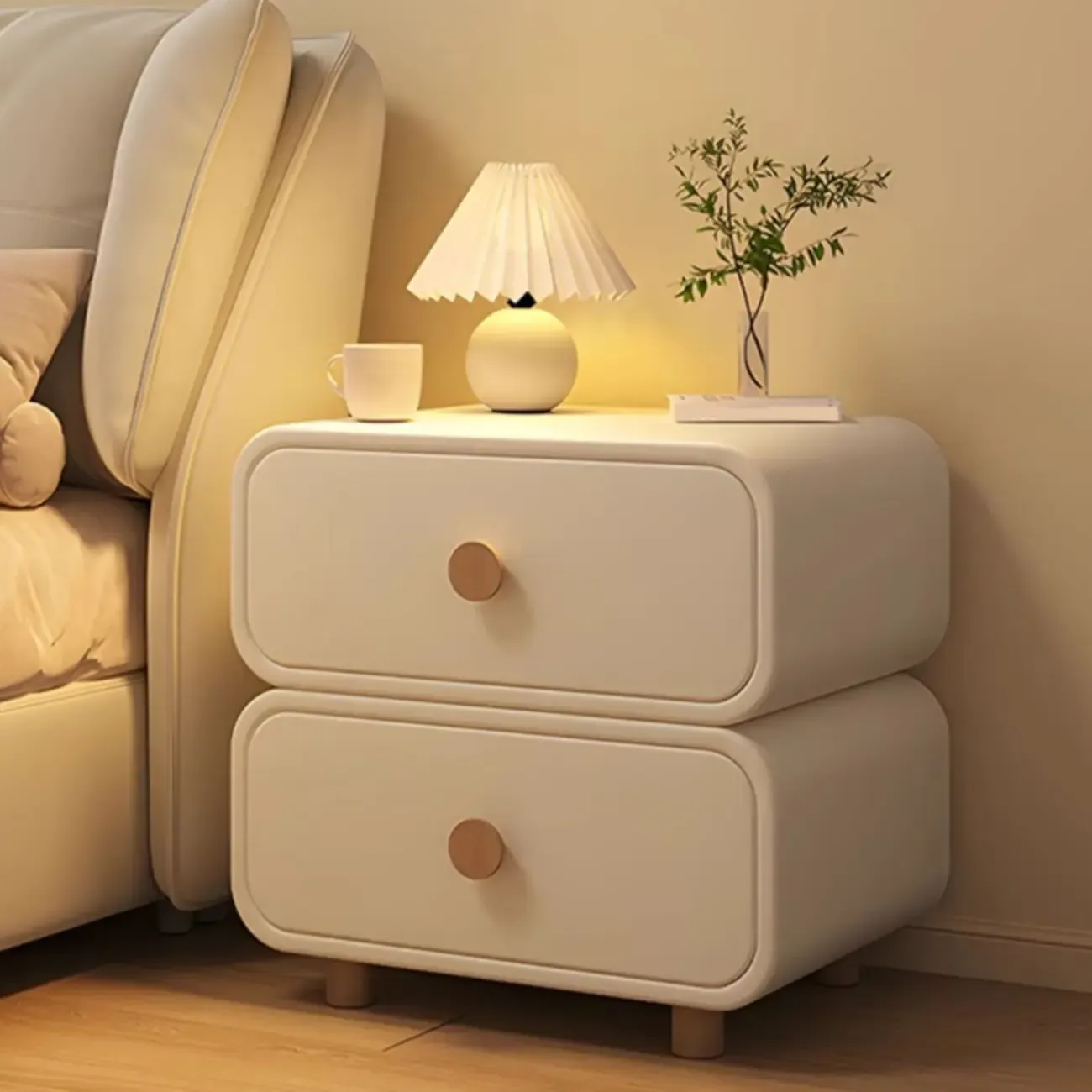 Bedroom Off-White Wooden Two Drawer Nightstand