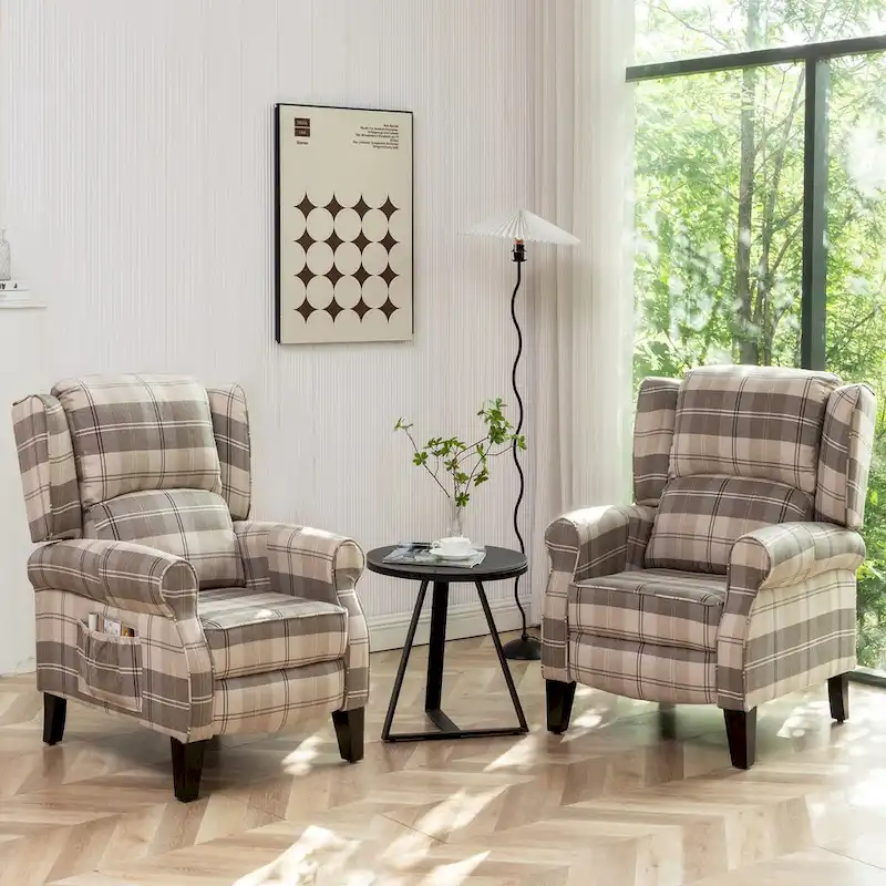 HOMYKA Manual Pushback Recliner Adjustable Accent Chair Wingback Armchair Set of 2