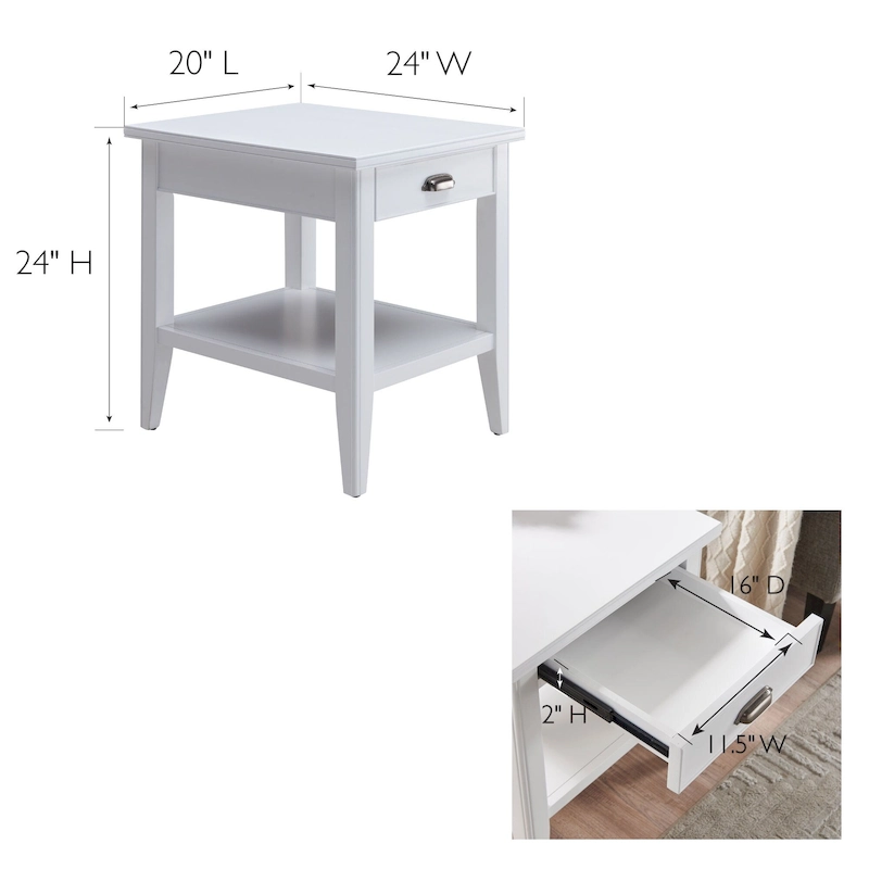 Laurent 20 in. Solid Wood End Table with Shelf and Drawer