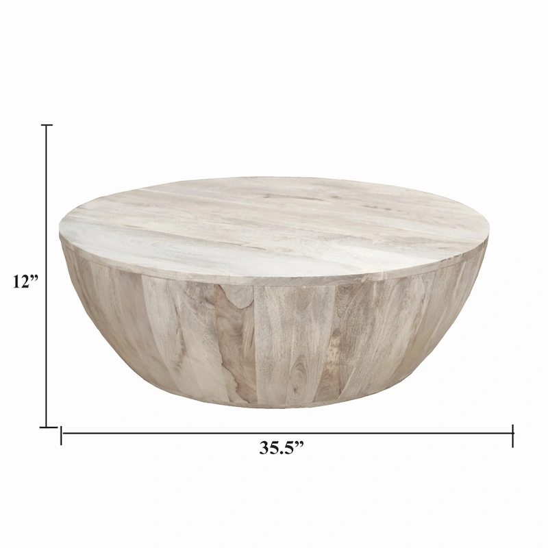 Arthur 35.5 Inch Round Mango Wood Coffee Table Subtle Grains
